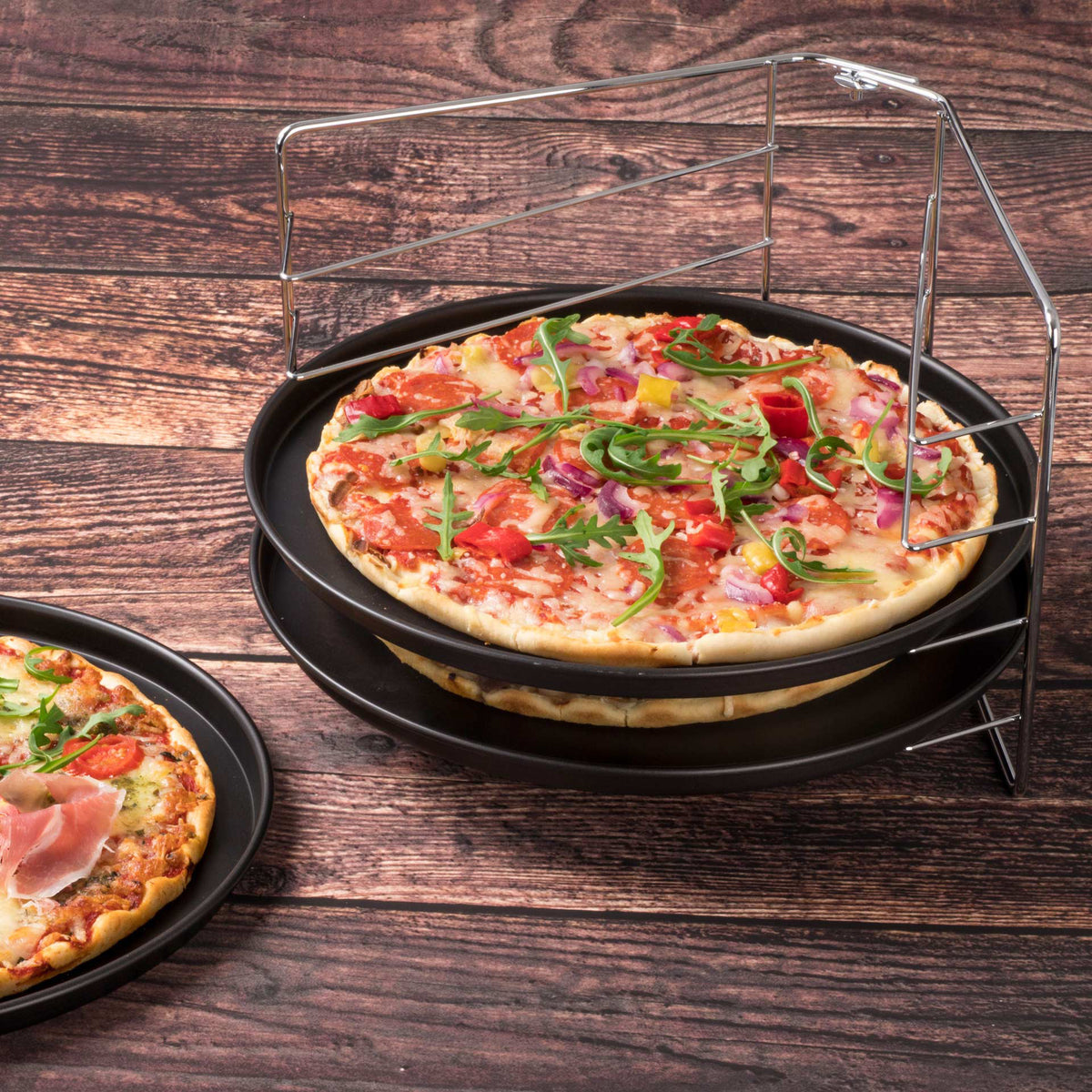 Zenker zestaw do pizzy: 3 x blacha do pizzy 29 cm + stelaż