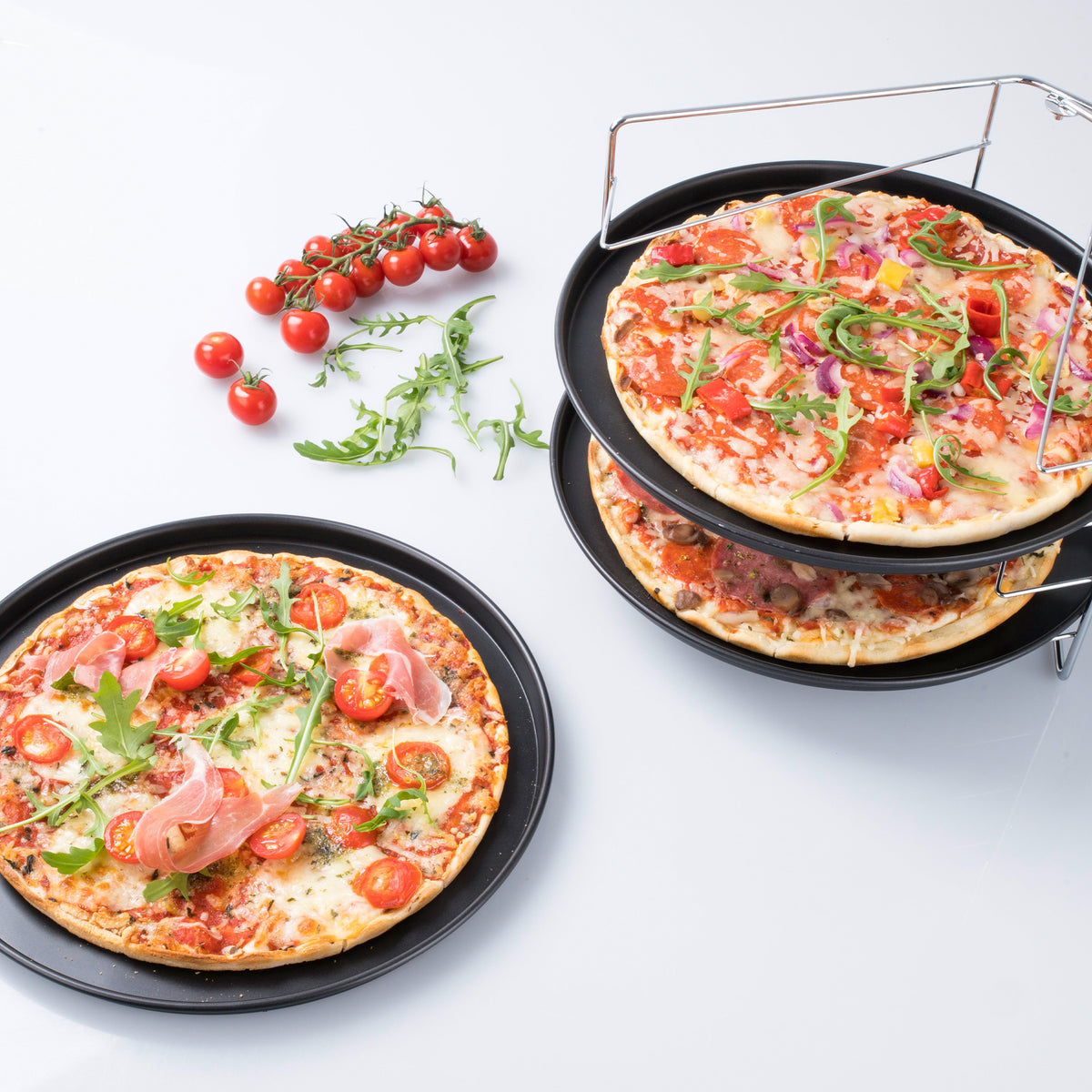 Zenker zestaw do pizzy: 3 x blacha do pizzy 29 cm + stelaż