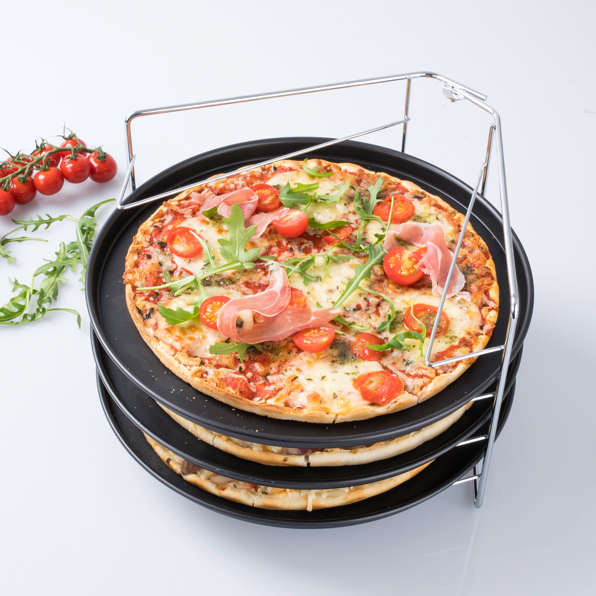 Zenker zestaw do pizzy: 3 x blacha do pizzy 29 cm + stelaż