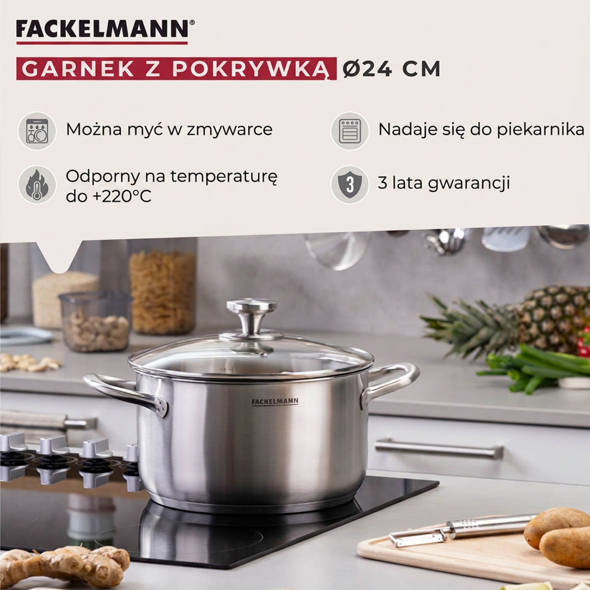 Fackelmann garnek z pokrywką Oval 24 cm 5 l
